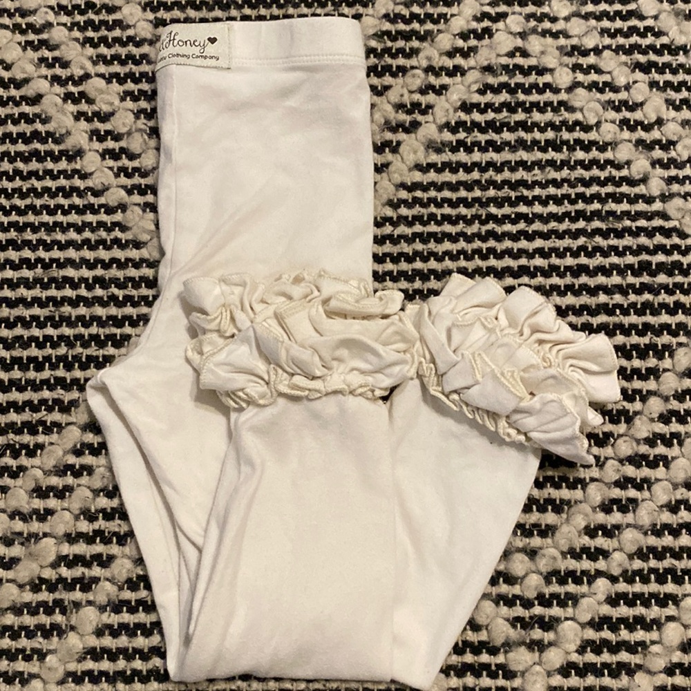 SweetHoney cream colored toddler girl’s leggings with ruffles, size 4